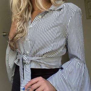 Bell sleeve striped blouse